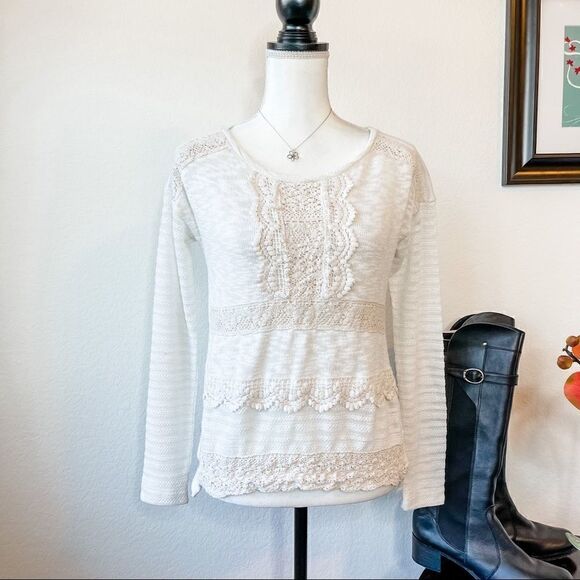 🍋 One September • Long Sleeve Ivory Lace Top - Picture 1 of 8